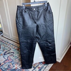 Vintage 100% Leather Pants Size 10P Black Straight Y2K Tower Hill Collection